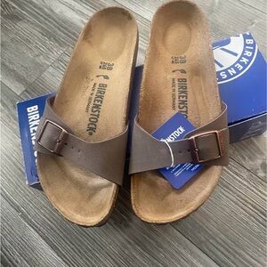 Birkenstock Men’s Brown Single Strap Madrid Sandals with Buckle